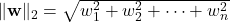 \|\mathbf{w}\|_2 = \sqrt{w_1^2 + w_2^2 + \dots + w_n^2}