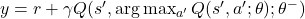 y = r + \gamma Q(s', \arg\max_{a'} Q(s', a'; \theta); \theta^-)