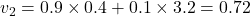 v_2 = 0.9 \times 0.4 + 0.1 \times 3.2 = 0.72