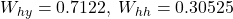 W_{hy} = 0.7122, \; W_{hh} = 0.30525