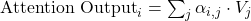 \text{Attention Output}_i = \sum_j \alpha_{i,j} \cdot V_j