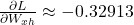 \frac{\partial L}{\partial W_{xh}} \approx -0.32913