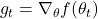  g_t = \nabla_{\theta} f(\theta_t) 