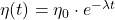 \eta(t) = \eta_0 \cdot e^{-\lambda t}