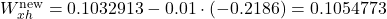 W_{xh}^{\text{new}} = 0.1032913 - 0.01 \cdot (-0.2186) = 0.1054773