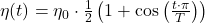 \eta(t) = \eta_0 \cdot \frac{1}{2} \left(1 + \cos\left(\frac{t \cdot \pi}{T}\right)\right)