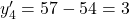 y'_4 = 57 - 54 = 3