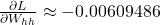 \frac{\partial L}{\partial W_{hh}} \approx -0.00609486