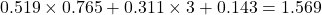  0.519 \times 0.765 + 0.311 \times 3 + 0.143 = 1.569 