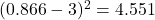 (0.866 - 3)^2 = 4.551