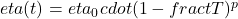 eta(t) = eta_0 cdot (1 - frac{t}{T})^p