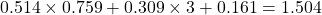 0.514 \times 0.759 + 0.309 \times 3 + 0.161 = 1.504