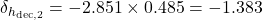  \delta_{h_{\text{dec},2}} = -2.851 \times 0.485 = -1.383 