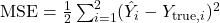  \text{MSE} = \frac{1}{2} \sum_{i=1}^{2} (\hat{Y}_i - Y_{\text{true}, i})^2 