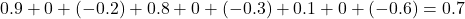 0.9 + 0 + (-0.2) + 0.8 + 0 + (-0.3) + 0.1 + 0 + (-0.6) = 0.7