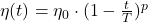 \eta(t) = \eta_0 \cdot (1 - \frac{t}{T})^p