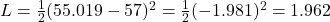 L = \frac{1}{2} (55.019 - 57)^2 = \frac{1}{2} (-1.981)^2 = 1.962