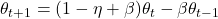 \theta_{t+1} = (1 - \eta + \beta)\theta_t - \beta \theta_{t-1}