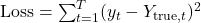 \text{Loss} = \sum_{t=1}^{T} (y_t - Y_{\text{true}, t})^2