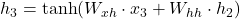 h_3 = \tanh(W_{xh} \cdot x_3 + W_{hh} \cdot h_2)