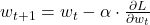 w_{t+1} = w_t - \alpha \cdot \frac{\partial L}{\partial w_t}