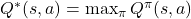 Q^*(s, a) = \max_\pi Q^\pi(s, a)