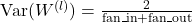 \( \text{Var}(W^{(l)}) = \frac{2}{\text{fan\_in} + \text{fan\_out}} \)