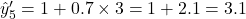 \hat{y}'_5 = 1 + 0.7 \times 3 = 1 + 2.1 = 3.1