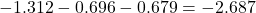  -1.312 - 0.696 - 0.679 = -2.687 