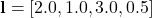 \mathbf{l} = [2.0, 1.0, 3.0, 0.5]