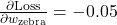 \frac{\partial \text{Loss}}{\partial w_{\text{zebra}}} = -0.05