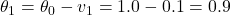 \theta_1 = \theta_0 - v_1 = 1.0 - 0.1 = 0.9