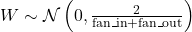 \( W \sim \mathcal{N}\left(0, \frac{2}{\text{fan\_in} + \text{fan\_out}}\right) \)