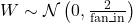 W \sim \mathcal{N}\left(0, \frac{2}{\text{fan\_in}}\right)