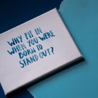 blue text on white paper